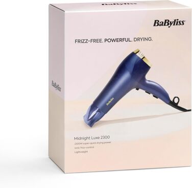 Професійний фен для волосся BaByliss Midnight Luxe 5781PE: потужність 2300 Вт, іонна технологія Anti-Frizz, 3 температурні та 2 швидкісні режими