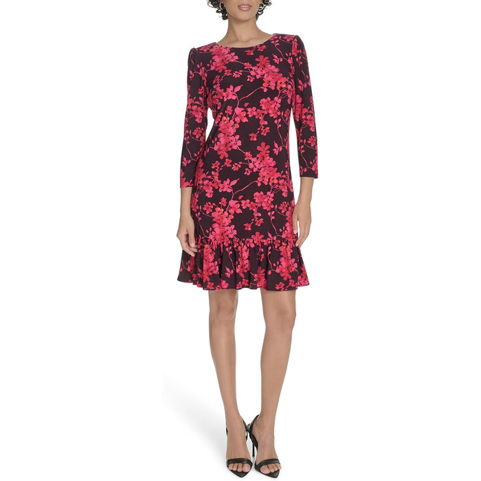 Сукня Tommy Hilfiger Autumn Blossom приталена 3/4 рукав, баклажан/багатобарвна