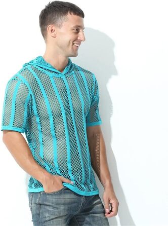 Чоловіча футболка з сітки, прозора, з короткими рукавами та капюшоном, Streetwear, спортивна, чорна