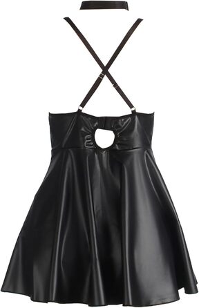 Чорний шкіряний ремінь з панчохами та кільцем на шию для жінок, XL