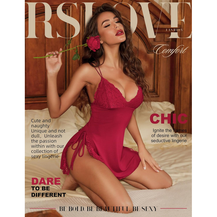 Спокуслива нічна сорочка Babydoll RSLOVE - мереживна комбінація, бордова (S)