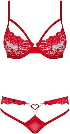 Сексуальний жіночий комплект білизни Selente Love & Fun: бюстгальтер, пояс-стрінг, танга та шовкова маска для очей (L-XL, червоний, мереживо, блискітки, Made in EU)