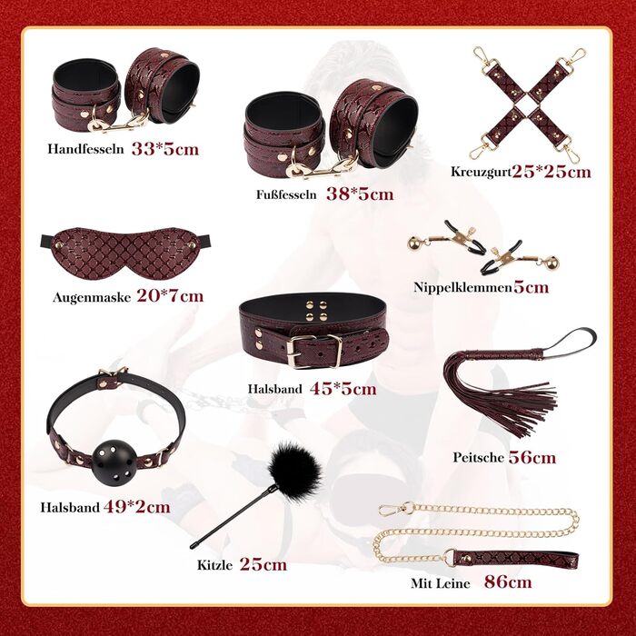 Набір для БДСМ-фетишу: 12 предметів для парних експериментів (фетиш, наручники, фетіш-іграшки, БДСМ)