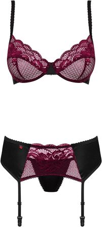 Сексуальний жіночий комплект білизни Selente Love & Fun: бюстгальтер, корсетний пояс, танга та шовкова маска для очей (L-XL, чорно-бордовий). Зроблено в ЄС