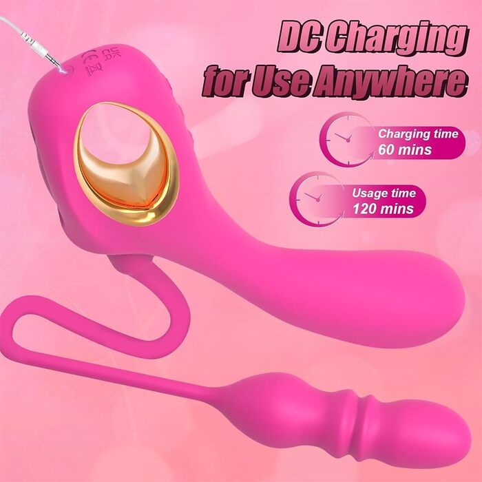 Вібратор для жінок 2-в-1 з G-точкою та анальним вібратором, 10 режимів вібрації та 10 телескопічних режимів, функція удару. Інтимні іграшки для жінок та пар