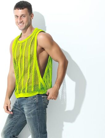 Трійка жіночих майок-топів YAHWULAI з прозорою сіткою, без рукавів, стильний круглий виріз (3 шт: світло-зелений+червоний+світло-зелений, M)