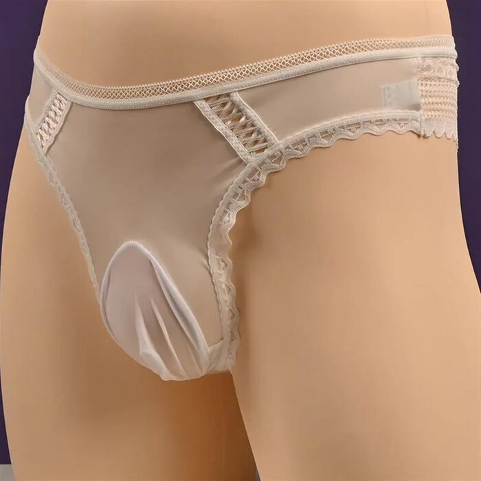 Боксери чоловічі 4 шт./уп. Сексуальні боксери великих розмірів з мереживом, блискучі, з бавовни, дихаючі, шовкові, прозорі труси G-String L (закритий чохол) Білий