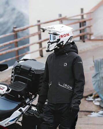 Водонепроникний мотоциклетний дощовик для чоловіків RIDEIRON, чорний (L) — захисний костюм з капюшоном та світловідбиваючими смугами, водостійкість 15000мм
