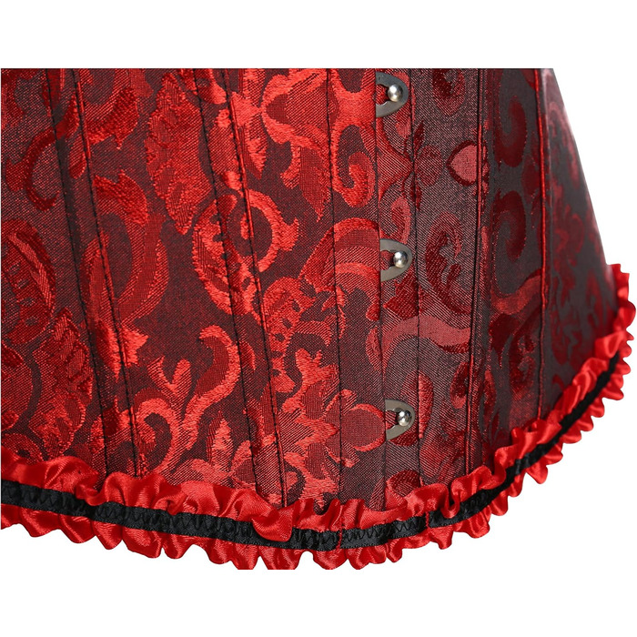 Корсет жіночий Miss Moly вінтажний, повний бюст, класичні кольори, мереживо, бант, з принтом G-string, темно-червоний