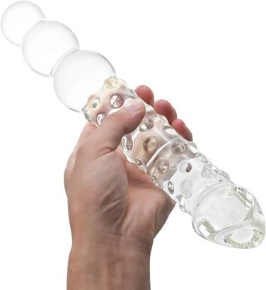 Анальний масажер-вібратор TRQOYTU з подвійним наконечником, великий, зі скла, для масажу G-точки та простати