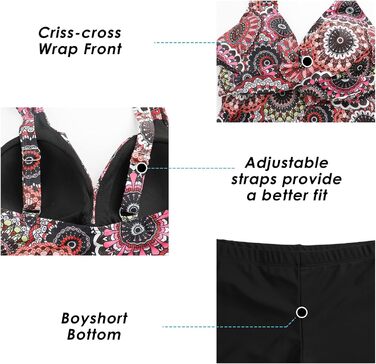 Двочастинний купальник Adigaber для жінок з пуш-ап, Tankini з шортами, спортивний дизайн (кола, M)