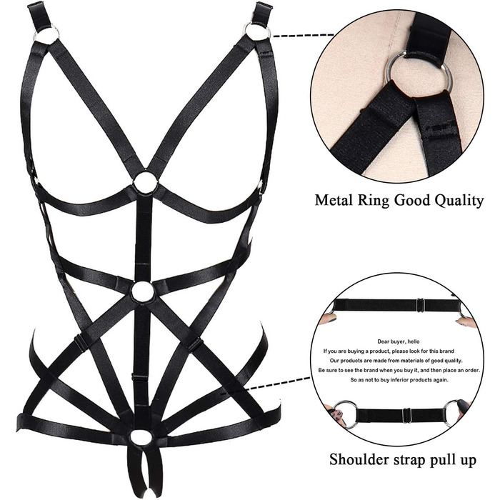 Комплект жіночий: бюстгальтер, пояс на тіло, стрінги. Чорний, готичний стиль, для танців та Хелловіну