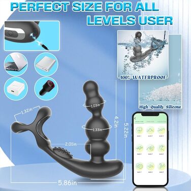 Анальні вібратори для чоловіків Jpscor з кільцем, керування через додаток, стимуляція простати, 3 режими обертання та 10 режимів вібрації