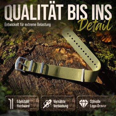 Нейлоновий ремінець для годинника NATO Strap з пряжкою, оливковий, 20 мм