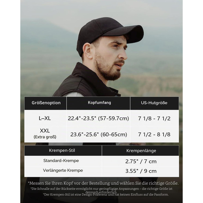 Кепка-бейсболка Zylioo XL/XXL для великого розміру голови, регульована спортивна кепка унісекс, чорна