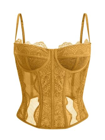 Жіночий корсет-топ Dealmore: мереживо, сітка, на тонких бретелях, для вечірок та побачень (бежевий, XS)