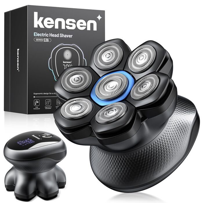 Електричний тример-голениця для голови та обличчя Kensen 7D Bold Shaver, водонепроникна машинка для гоління чоловіча, USB Type-C, синя