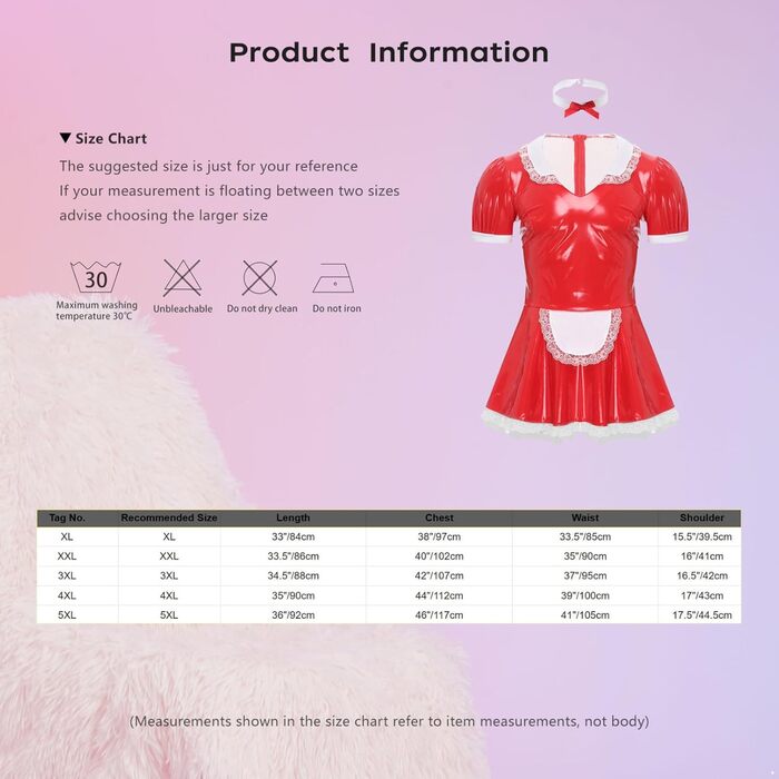 Костюм покоївки для чоловіків Inhzoy: лакове плаття, набір з комірцем, карнавал, Хелловін, косплей, 5XL, чорний