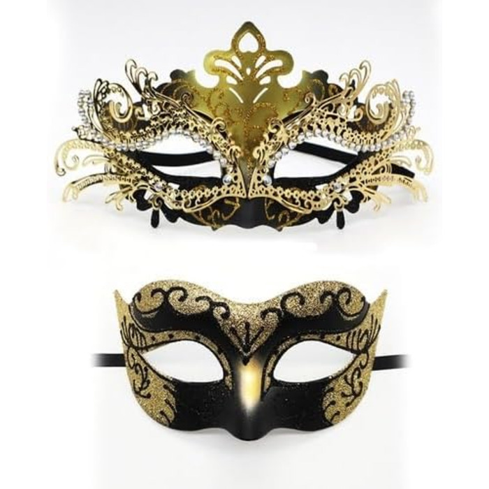 Маска для обличчя IEKEI Maskerade з кристалами, металева, для свята, костюму, Хелловін (Золота)