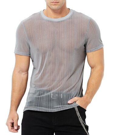 Прозора футболка Casey Herren з блискітками, короткий рукав, круглий витон, клубний стиль, сірий (M, D3-grau)