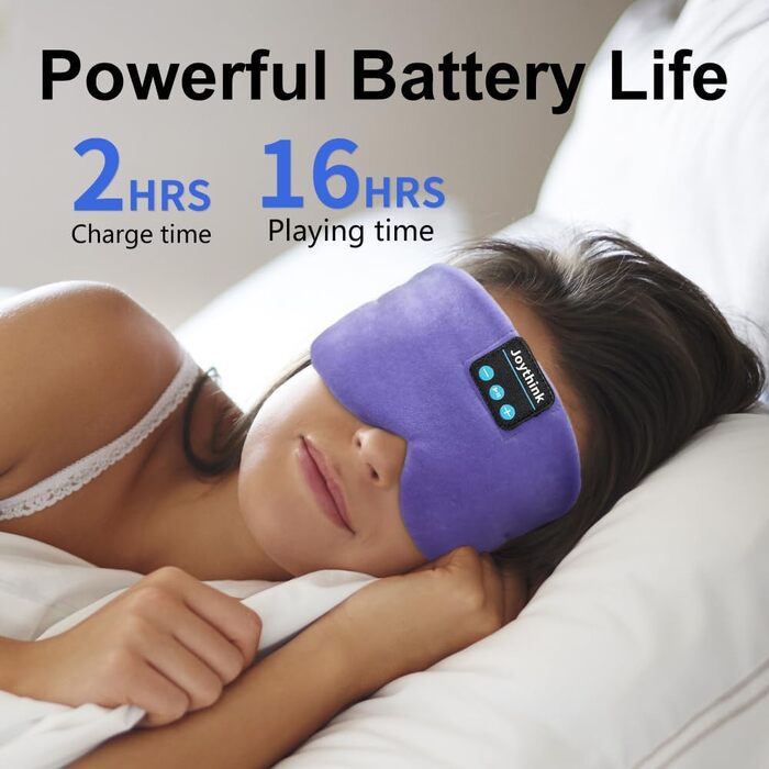 Маска для сну з Bluetooth-навушниками Joythink 5.3, шовкова музична маска для сну та медитації, підходить для сну на боці, 16 годин роботи, мийний аксесуар для подорожей та відпочинку (Фіолетова)
