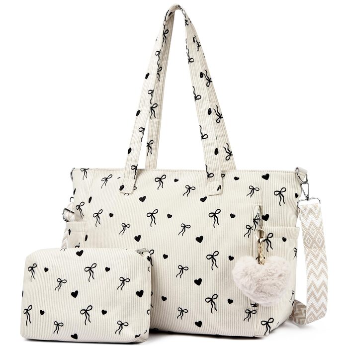 Жіноча сумка-шопер Makukke Cord Tote Bag: велика тканинна сумка через плече з вельвету для роботи, офісу, подорожей та навчання (з бантом)