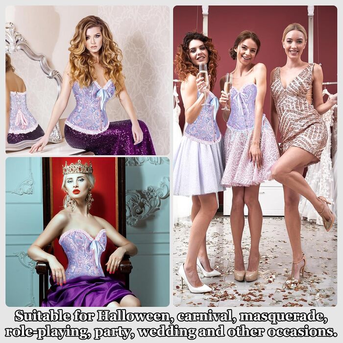 Жіночий корсет-топ з повним бюстом, готичний корсет, мереживний топ, бурлескний костюм, бодішейпер (L, фіолетовий)