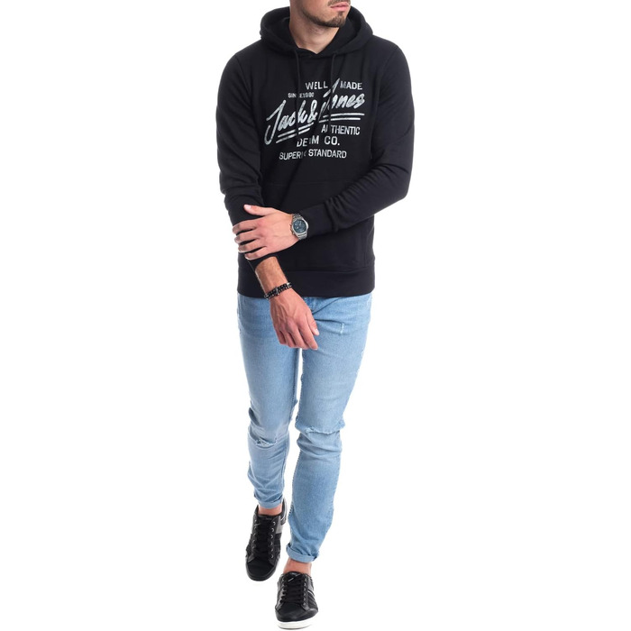 Чоловічий худі Jack & Jones з логотипом, чорний (розмір XL)