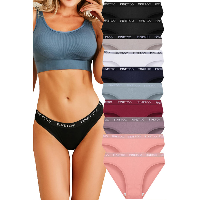 10 бавовняних трусиків FINETOO для жінок: дихаюча білизна, логотип, спортивні трусики, м'яка та сексуальна білизна, ремені для спорту, трусики-бікіні, набір з 10 шт., S