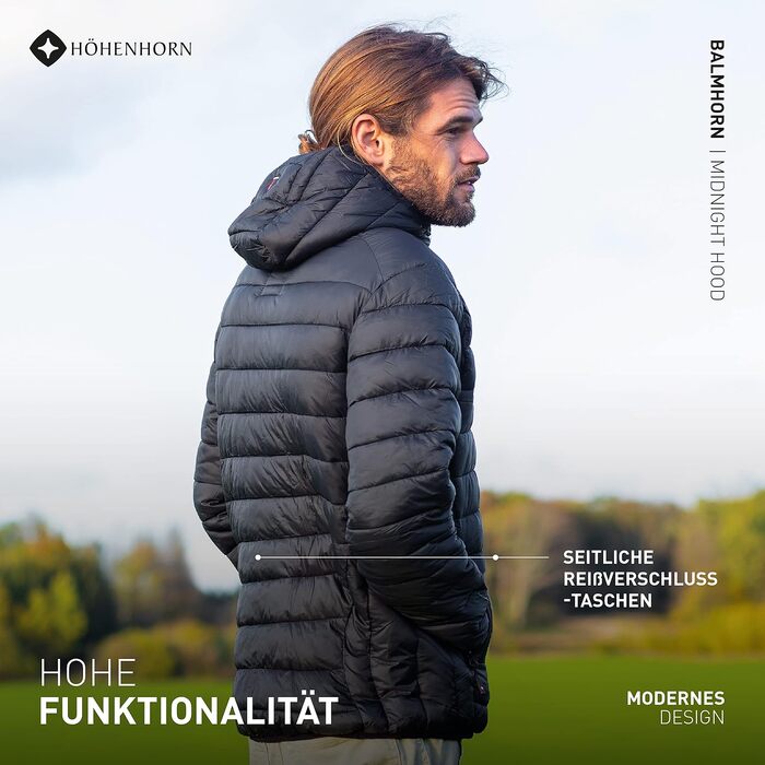 Чоловіча демісезонна стібана куртка Höhenhorn Balmhorn з капюшоном, Midnight Black, розмір XL