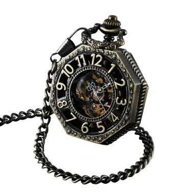 Чоловічий кишеньковий годинник ShoppeWatch з ланцюжком, механічний з ручним заводом, вінтажний стиль стімпанк (бронза), аксесуар для костюма 1920-х років