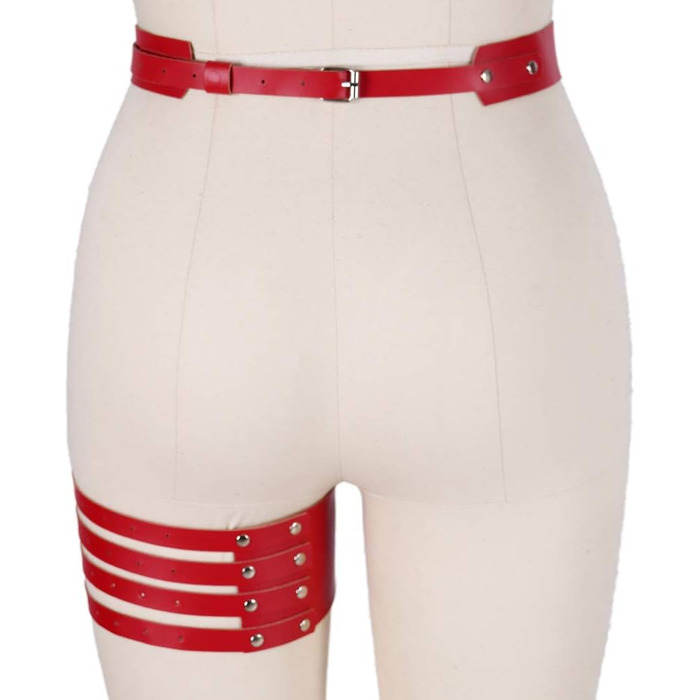 Жіночий шкіряний корсет для ніг, стрінг, пояс для панчіх, регульований, боді, кеш, панчохи, червоний