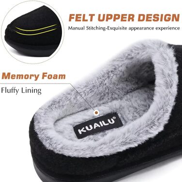 Чоловічі домашні капці KuaiLu з ефектом пам'яті (Memory Foam), плюшеві та відкриті, чорні (розмір 43.5 EU)