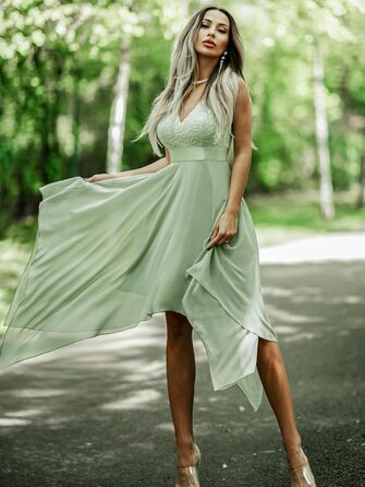 Сукня Ever-Pretty без рукавів, V-подібний виріз, А-силует, мереживо, шифон, довжина міні, м'ятний колір, розмір 38