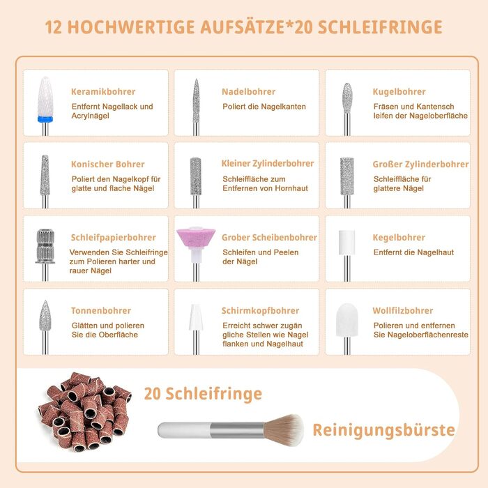 Професійний електричний апарат для манікюру та педикюру 45000 об/хв з LCD-дисплеєм та набором насадок для гель-нігтів та акрилу, білий