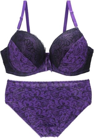 Комплект жіночої білизни MOONBADI: бюстгальтер з кісточками та халтер, трусики, мереживо, V-подібний виріз, Push Up (90B, фіолетовий)