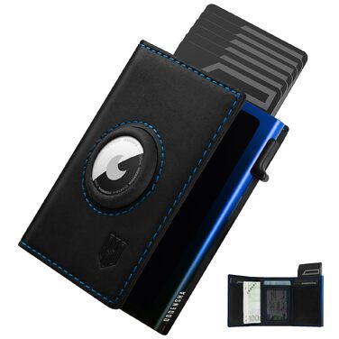 Чоловічий смарт-гаманець DODENSHA MagSnap з RFID-захистом та відділенням для AirTag, компактний картхолдер на 10+ карт з монетницею (Чорно-синій)
