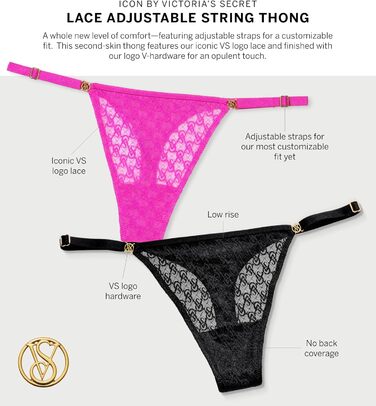 Тонкий трусик Victoria's Secret Icon з логотипом VS, регульований бретель, G-String, сексуальна колекція (XS-XXL), XL Praline