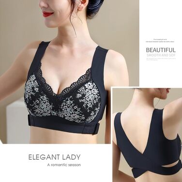 Чорний бюстгальтер Necalisi без кісточок з застібкою на блискавку спереду, мереживний, з перехресними бретелями, квітковий, сексуальний, топ-кроп, бюстгальтер без кісточок, пуш-ап, екстремальний (50 / 115D)