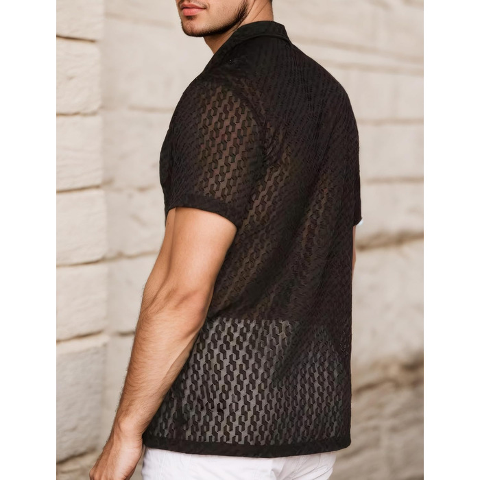 Чоловіча сорочка поло з мереживом AIEOE, літня, вільна, з короткими рукавами, чорна, розмір S-XXL