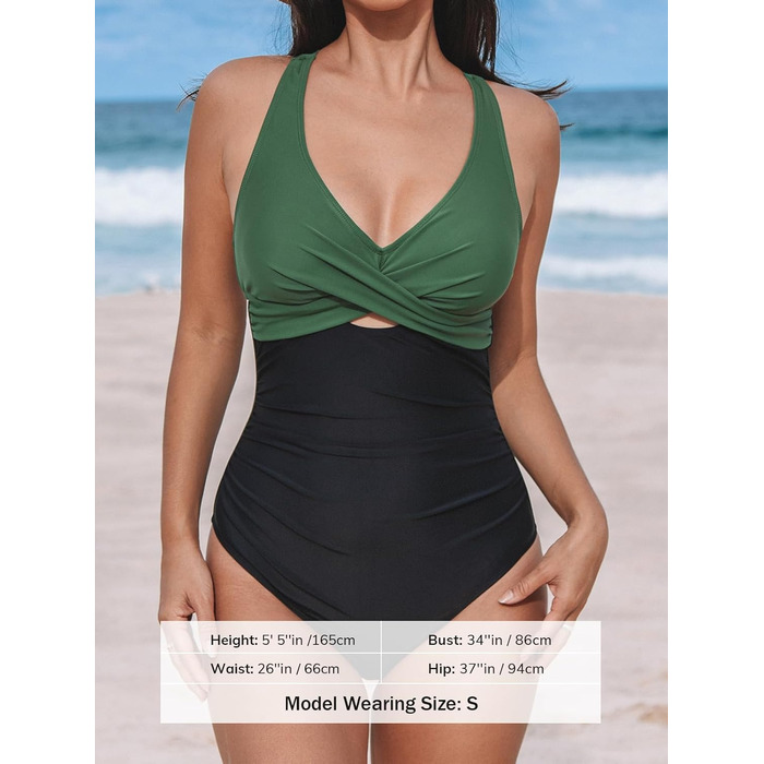 Купальник CUPSHE жіночий з плетінням, V-подібний виріз, декоративні вирізи, корегуючий, суцільний, чорний/леопард (M, темно-зелений/чорний)