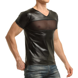 Чоловіча сорочка з ефектом латексу та вставками з сітки XL