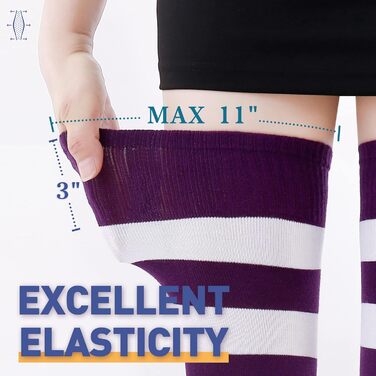 Шкарпетки Kayhoa з бавовни у смужку, до коліна/стегна (M, Синій/Фуксія/Зелений/Фіолетовий)