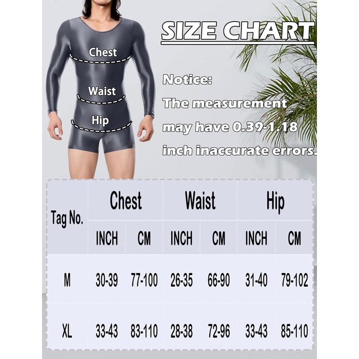 Чоловічий боді з довгими рукавами AIEOE, блискучий, з еластичної тканини, сірий, розмір M