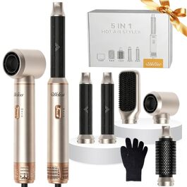 Мультистайлер для волосся 5 в 1 UKLISS Airstyler Pro 1000W: фен, брашинг, гофре, випрямляч та завивачі для сушіння та укладки, Сріблясто-золотий
