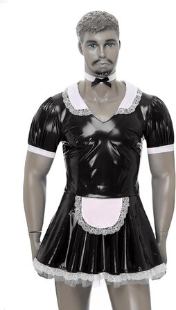 Костюм покоївки для чоловіків Inhzoy: лакове плаття, набір з комірцем, карнавал, Хелловін, косплей, 5XL, чорний