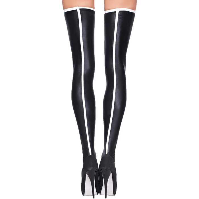 Сідлові панчохи 7Heaven для жінок, чорно-білі, з ефектом лакованого покриття, без шорсткувань, еластичні, L-XL