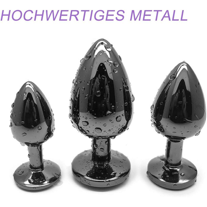 Набір анальних пробок 3 шт. з металу (Gunmetal) – велика, середня, мала. Підходить для початківців, жінок, чоловіків, пар. Кольори: синій, фіолетовий, рожевий. Іграшки для дорослих.