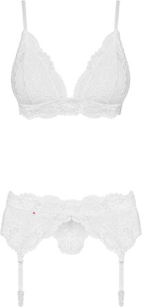 Комплект спідньої білизни Obsessive: бюстгальтер, стрінг та пояс-стрінг, білий, Push-Up, мереживо, L-XL