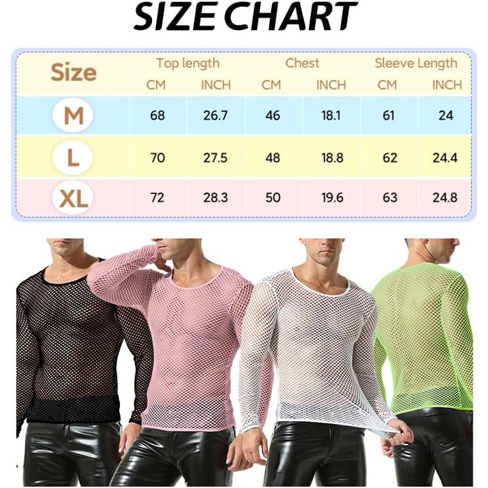 Чоловіча сітчаста футболка QiaTi з довгим рукавом, прозора, мереживна, чорна